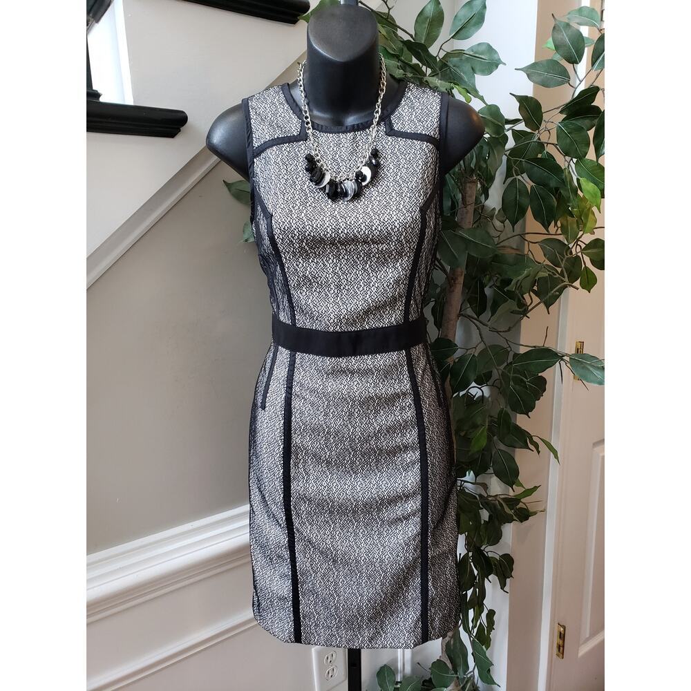 Banana Republic Knee Length Dress Women's 6 Petite Black White Lined Netted Lace